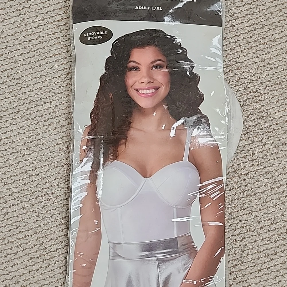 Women's White Bustier with Removable Straps, Size Adult L/XL New